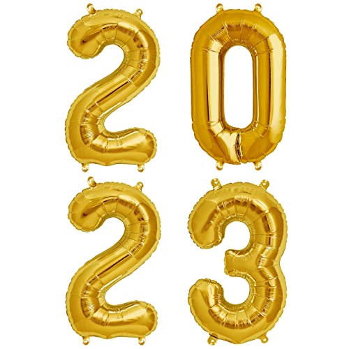 ballonfritz® Ballon Zahl 2023 Set in Gold - XXL 40"/102cm Folienballons für Luft oder Helium als Geburtstag Geschenk oder Silvester Party Dekoration von ballonfritz