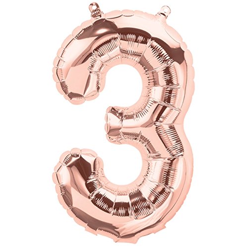 ballonfritz® Ballon Zahl 3 in Rosegold - XXL 40"/102cm - Folienballon für Luft oder Helium als Geburtstag, Jubiläum, Hochzeit oder Abschluss Geschenk, Party Dekoration oder Überraschung von ballonfritz