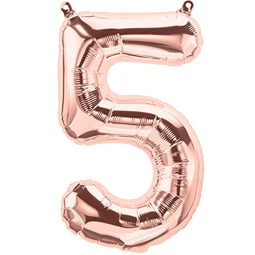 ballonfritz® Ballon Zahl 5 in Rosegold - XXL 40"/102cm - Folienballon für Luft oder Helium als Geburtstag, Jubiläum, Hochzeit oder Abschluss Geschenk, Party Dekoration oder Überraschung von ballonfritz