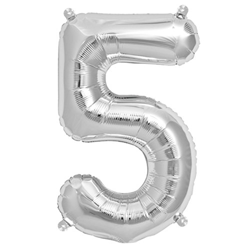 ballonfritz® Ballon Zahl 5 in Silber - XXL 40"/102cm - Folienballons für Luft oder Helium als Geburtstag, Jubiläum, Hochzeit oder Abschluss Geschenk, Party Dekoration oder Überraschung von ballonfritz