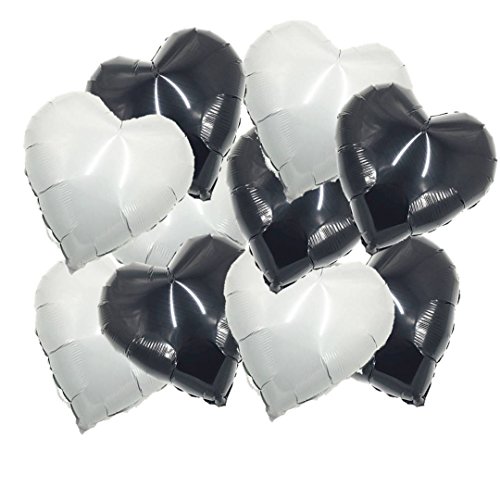 ballonfritz® Herzballons Set in Schwarz und Weiß/Black and White 10-tlg. - XXL 18" Folienballon-Set als Hochzeit Deko, Geschenk oder Liebes-Überraschung zum Valentinstag von ballonfritz