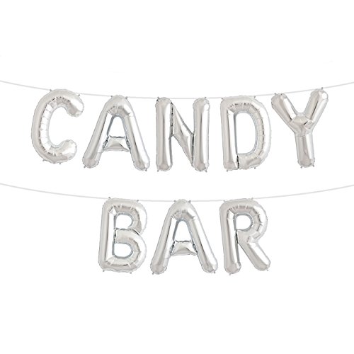 ballonfritz® Luftballon Candy BAR -Schriftzug in Silber - XXL Folienballon als Hochzeits Deko, Begrüßung, Party Geschenk, Fotorequisite oder Empfang-Überraschung von ballonfritz