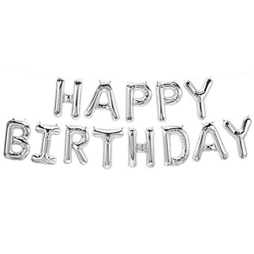 ballonfritz® Luftballon Happy Birthday -Schriftzug in Silber - XXL Folienballon als Geburtstags Deko, Begrüßung, Party Geschenk oder Fotorequisite von ballonfritz