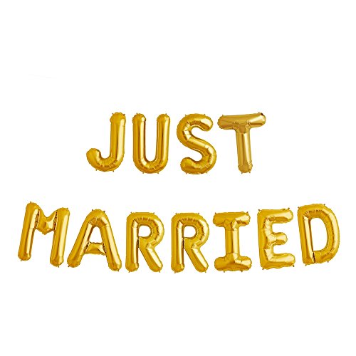 ballonfritz® Luftballon JUST Married -Schriftzug in Gold - XXL Folienballon als Hochzeits Deko, Begrüßung, Party Geschenk, Fotorequisite oder Empfang-Überraschung von ballonfritz