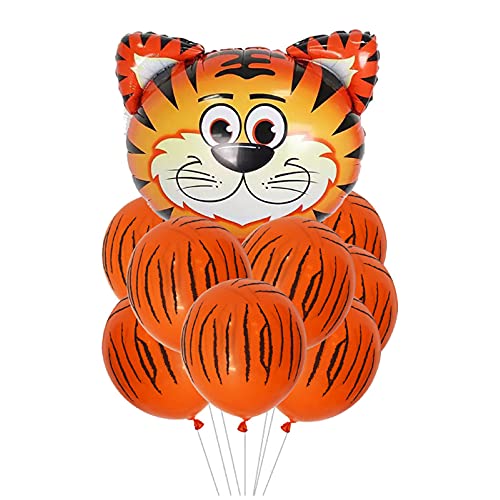 ballonfritz® Tiere Safari Dschungel Ballon 11 tlg. Set - XXL Tiger Kopf Luftballon 55x55x20cm als Geburtstagsgeschenk, Party-Deko oder Überraschung den Kindergeburtstag von ballonfritz