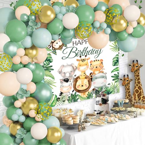 Grün Dschungel Geburtstag Deko, Waldtiere Geburtstag Deko mit Grün Gold Weiß Luftballon Girlande und Tier Hintergrund Tuch, Grün Gold Geburtstags Dekoration für Thema Dschungeltiere Geburtstags Party Grün Dschungel Geburtstag Deko, Waldtiere Geburtstag Deko mit Grün Gold Weiß Luftballon Girlande und Tier Hintergrund Tuch, Grün Gold Geburtstags Dekoration für Thema Dschungeltiere Geburtstags Party von balloon garland