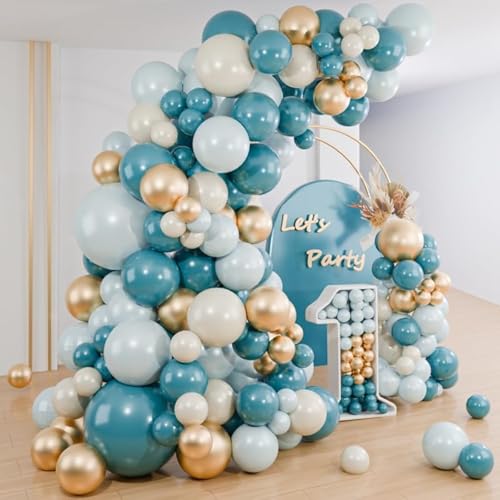 Luftballon Girlande Blau, 109 Stück Staubig Blau Ballonbogen mit Blau Weißer Sand Gold Ballons, Luftballon Girlande Retro Blau für Blaue Geburtstags Deko, Babyparty, Hochzeits, Geschlechtsenthüllung Luftballon Girlande Blau, 109 Stück Staubig Blau Ballonbogen mit Blau Weißer Sand Gold Ballons, Luftballon Girlande Retro Blau für Blaue Geburtstags Deko, Babyparty, Hochzeits, Geschlechtsenthüllung von balloon garland