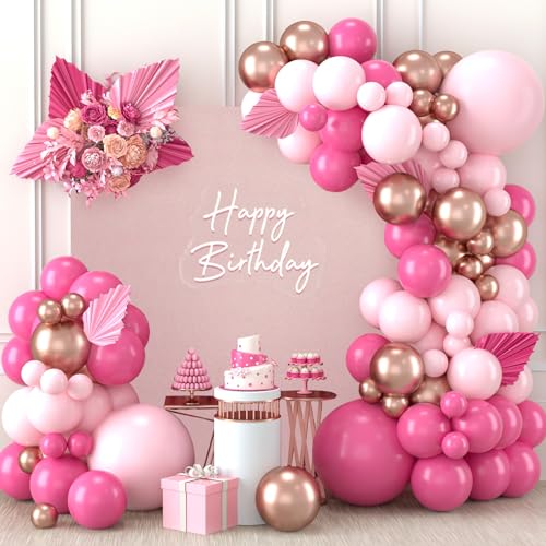 Ballon Girlande Set Rosa, 110 Stück Heißes Rosa Rose Gold Hell Pink Luftballon Girlande Kit für Babyparty, Hochzeit, Geschlechtsenthüllung, Frauen Verlobung, Jahrestag, Geburtstag von balloon garland