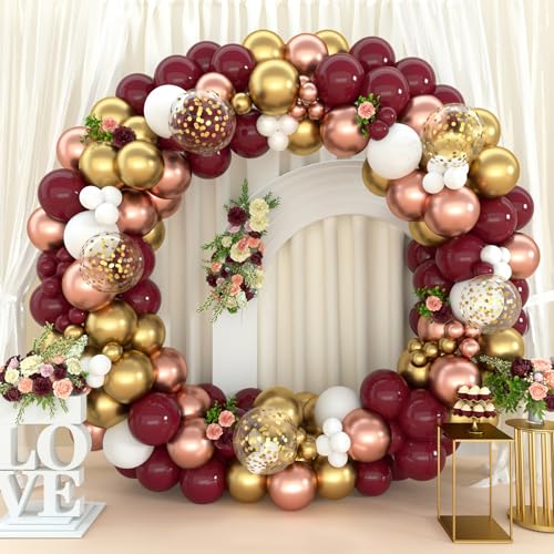 Luftballon Girlande Weinroter,137 Stück Burgunder Gold Weiß und Rose Gold Ballon Girlande Set mit Goldenen Konfetti Luftballons für Geburtstag Party, Valentinstag, Hochzeit, Verlobung, Babyparty von balloon garland