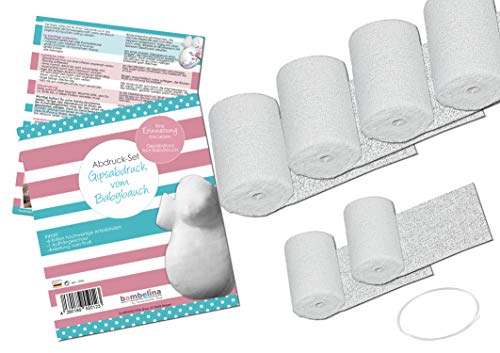 bambelina Gipsabdruck Bauchabdruck Set vom Babybauch, mit Aufhängung Halterung Bauchmaske Gipsbinden Gips Artex Artexbinden Babybauchabdruck Abformung Baby Bauch von bambelina