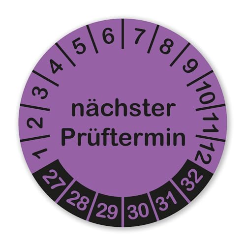 Selbstklebende Prüfplaketten Nächster Prüftermin 2027-2032 lila Aufkleber 150 Stück widerstandsfähige Mehrjahresplaketten Ø 20mm von banjado