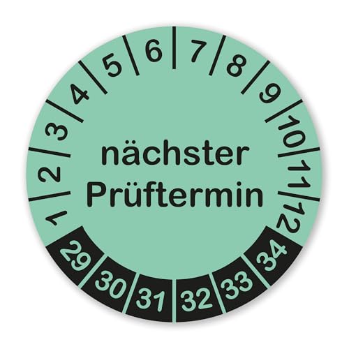 Selbstklebende Prüfplaketten Nächster Prüftermin 2029-2034 türkis-grüne Aufkleber 30 Stück widerstandsfähige Mehrjahresplaketten Ø 20mm von banjado