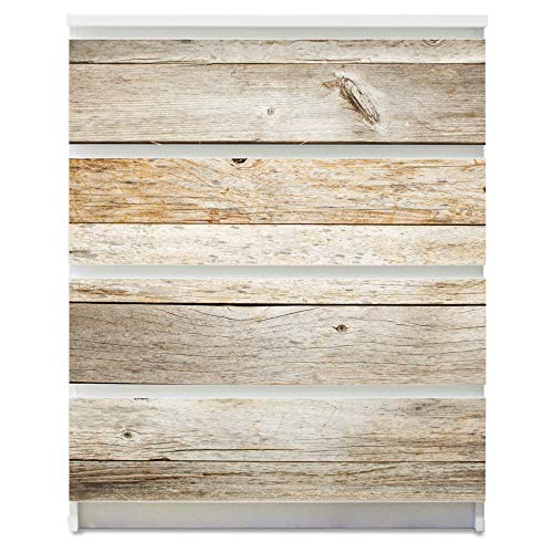 banjado® Möbelfolie selbstklebend für die IKEA Malm Kommode 4 Schubladen - Schrankfolien selbstklebend mit Motiv Graues Holz/Möbelfolie Malm für Kinder von banjado