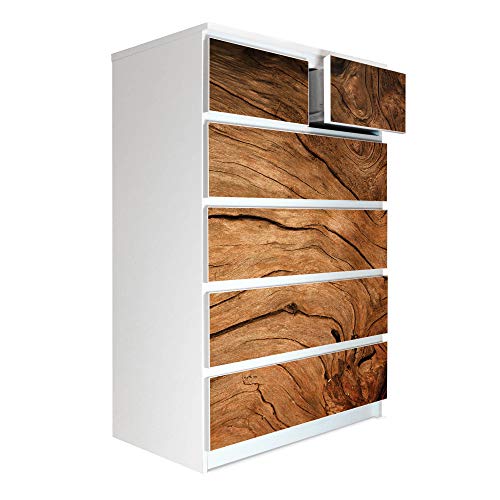 banjado® Möbelfolie selbstklebend für die IKEA Malm Kommode 6 Schubladen - Schrankfolien selbstklebend mit Motiv Trockenes Holz/Möbelfolie Malm für Kinder von banjado