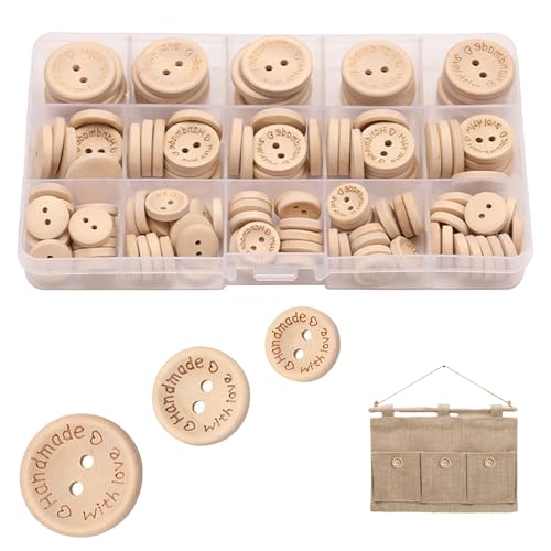 140 Stück Holzknöpfe Kinder,Holzknöpfe Natur,Knöpfe Für Strickjacke,Knöpfe Zum Annähen,zum Nähen und Basteln von Dekorationen(15mm 20mm 25mm) von banjiabb