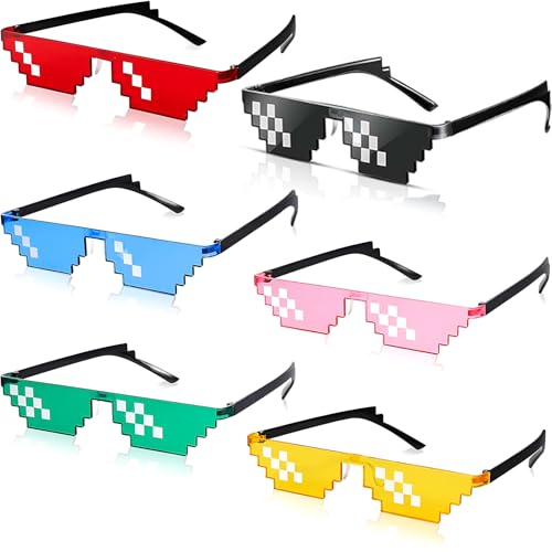 6 Paare Pixel Sonnenbrille,Pixel Brille,Party Brille,Minecraft Brille,Mehrfarbige Kunststoff Sonnenbrillengeeignet Für Partyurlaub Dekoration Brille(Sechs Farben), Rosa, Gelb, Rot, Blau, Schwarz, Gr von banjiabb