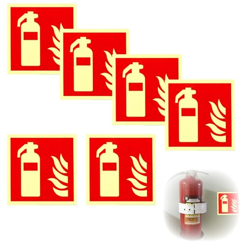 6 Stück Feuerlöscher Schild,Schild Feuerlöscher,Feuerlöscher Schilder,PVC Nachleuchtend Selbstklebende Brandschutzschild,Feuerlöscher Aufkleber,für Haus Büro und Baustelle(15 x 15 cm) von banjiabb