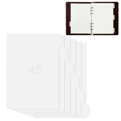 6 Stück Ordner Trennblätter,Register A5,Trennstreifen,Trennblätter A5,6 Löcher Seitentrenner Notizbuch Trennblätter,Für Ordner A5 Ringbuch Planer Notizbuch(Weiß) von banjiabb