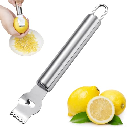 Zitronen Zester Schäler,Zestenreißer,Zitronen Schäler,Zestenschneider,Edelstahl Zitrone Peeler Reibe,Ziseliermesser,Professioneller Zitronen Zester,mit Kanalmesser und Aufhängeöse,für Küche und Bar von banjiabb
