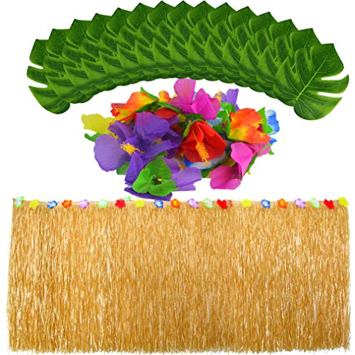 baotongle Hawaii Luau Tischröcke mit Künstliche Palmenblätter Tropischen Blumen Garten Strand Sommer Tiki Party Dekoration von baotongle