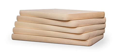 Frühstücksbrettchen Holz 5er Set | Natur Buche unbehandelt | Holzbrettchen Küchenbrett Brot Küchenutensilien | ca.24 x 14 x 1.5 cm | Schneidebrett Brett | Umkehrbar Schneidbrett Brettchen von BAS