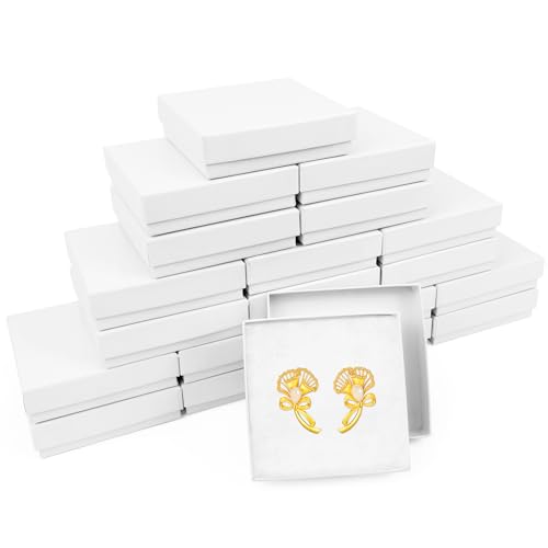 Schmuckschatullen, 20 Stück, 8,9 x 8,9 x 2,5 cm, mit Baumwolle gefüllt, kleine Geschenkboxen für Schmuck, Ohrringe, Halsketten, handgefertigte Armreifen, Armbänder (weiß) von batifine