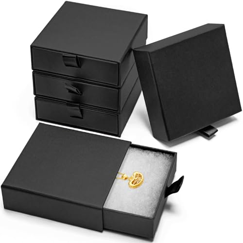 batifine Schmuck-Geschenk-Box, 5 Stück, 8,9 x 8,9 x 2,5 cm, kleine Schmuckschatullen mit Deckel für Halsketten, Ringe, Ohrringe, Präsentationsbox (schwarz) von batifine