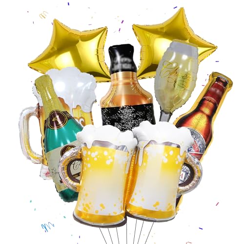 8 Stück Champagner Luftballons, XXL Wein Flaschen Heliumballon, Bierkrug Ballons, Weinglas Riesenballon Sektflasche Folienballon für Erwachsene Geburtstag Oktoberfest Hochzeit Party Festival von batnite