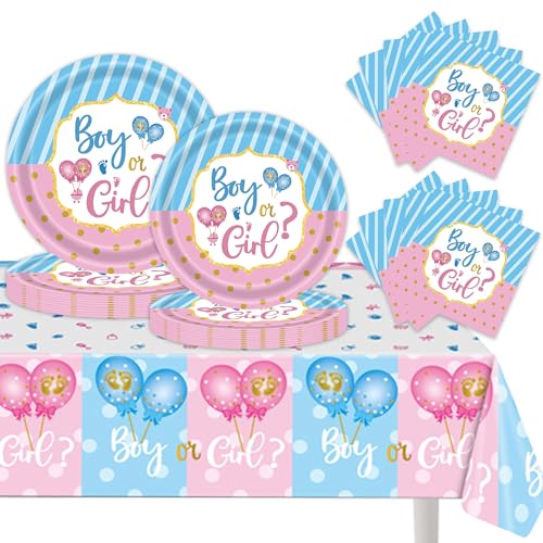 Baby Shower Gender Reveal Partygeschirr - 53 Stück Baby Party Deko, Boy or Girl Geschirr Servietten Pappteller Tischdecke für Mädchen und Jungen Babyparty,Geburtstag Dekoration Baby Shower Gender Reveal Partygeschirr - 53 Stück Baby Party Deko, Boy or Girl Geschirr Servietten Pappteller Tischdecke für Mädchen und Jungen Babyparty,Geburtstag Dekoration von batnite