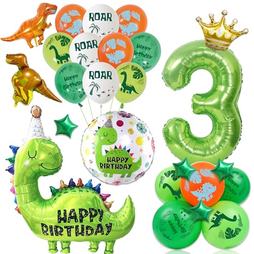 Dinosaurier Geburtstagsdeko Luftballons (Grün 3 Jahre alt) von batnite