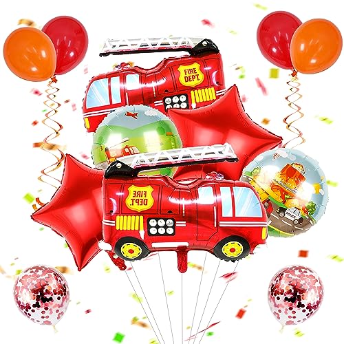 12 Stück Feuerwehr Party Dekoration, Feuerwehr Folienballons mit Feuerwehrauto, Pentagramm, Runde Folienballons und Latexballons, Kindergeburtstag Feuerwehr Geburtstagsdeko Deko für Junge von batnite