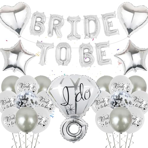 Junggesellinnenabschied Dekoration Ballon Silber - Bride to Be Banner Ballon, Silber Diamant Ring Ballon Silber Herz Stern Folienballon für Brautdusche Junggesellinnenabschied Hochzeit Dekorationen Junggesellinnenabschied Dekoration Ballon Silber - Bride to Be Banner Ballon, Silber Diamant Ring Ballon Silber Herz Stern Folienballon für Brautdusche Junggesellinnenabschied Hochzeit Dekorationen von batnite