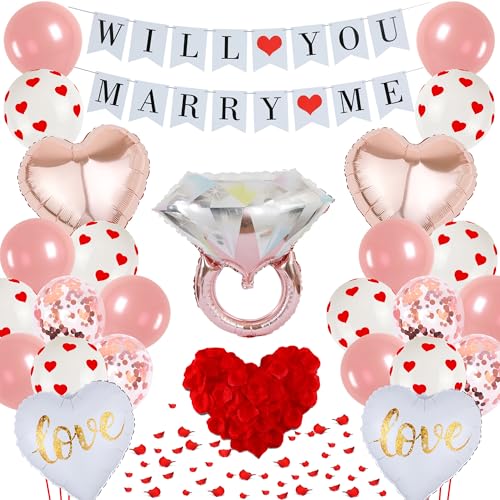 Will You Marry Me Luftballon, 44 Stück Vorschlag Dekoration Marry Me Banner Rosegold Herzballons Diamant Ring Love Folienballon Rosenblätter für Antrag Hochzeit Valentinstag Geständnis Verlobung Will You Marry Me Luftballon, 44 Stück Vorschlag Dekoration Marry Me Banner Rosegold Herzballons Diamant Ring Love Folienballon Rosenblätter für Antrag Hochzeit Valentinstag Geständnis Verlobung von batnite