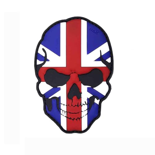 3D PATCH UK Großbritanien United Kingdom Flagge SKULL Vereinigtes Königreich Union Jack Flag Klettpatch Military Taktisch Emblem AUFNÄHER HAKENKLETT GUMMI ABZEICHEN AUSRÜSTUNG (5018-Skull) von baum-m gmbh