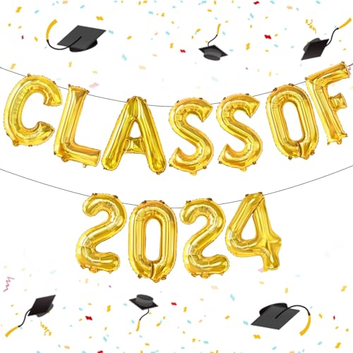 Luftballons zum Schulabschluss, 40,6 cm, goldfarben, Klasse von 2024, Folienballons, Banner, Glückwunschballons für College, Gymnasium, Kindergarten, Vorschulabgänger, Glückwunsch, Abschluss, Party, Luftballons zum Schulabschluss, 40,6 cm, goldfarben, Klasse von 2024, Folienballons, Banner, Glückwunschballons für College, Gymnasium, Kindergarten, Vorschulabgänger, Glückwunsch, Abschluss, Party, von baymety