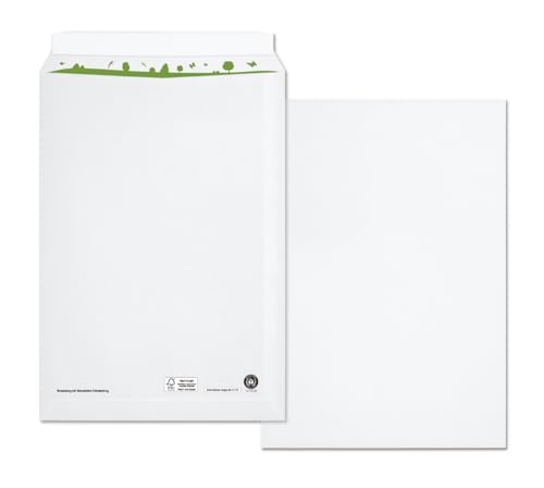 beECO Versandtaschen C4 (250 Stück), haftklebende Versandtasche ohne Fenster, Versandtaschen aus 100 % Recycling Papier, geeignet für DIN A4 Papier, weiß, 324 x 229 mm, 100g/m² von be ECO