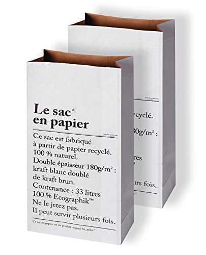 be-pôles 2er Pack Papiersack Paper Bag Kraft Papier Merchandise Beutel Braun Weiß Papiertüten 33L von be-pôles