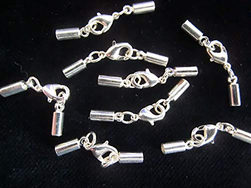 10 KARABINER für Bänder bis 2mm VERSCHLÜSSE mit Endkappen Farbe silber Kettenverschluß Verschluss Verbinder für Halsketten Armband DIY #S067 von beadsvision