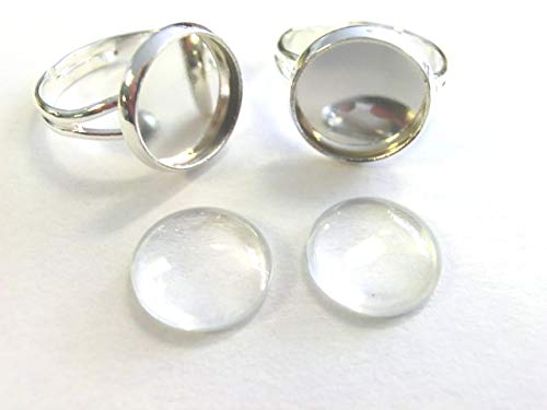 10 Ringrohlinge mit 12mm Cabochons Ringe Rohlinge verstellbar Farbe silber Bastelset #S522 C von beadsvision