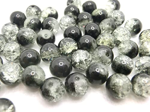 100 Crackle Glasperlen 8mm rund gecrackt Farbwahl Glas Perlen bunt zum auffädeln (100 Glasperlen schwarz-transparent #2) von beadsvision