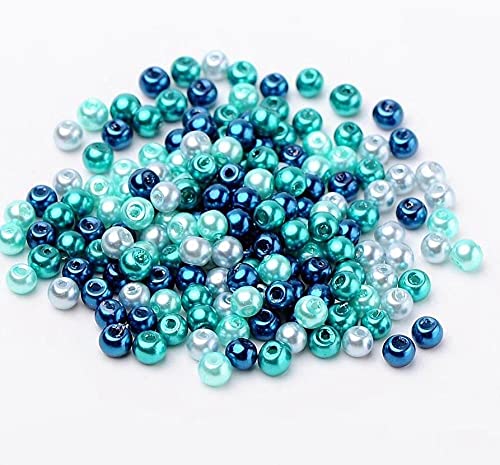 1000 Glasperlen 4mm Mix Glaswachsperlen rund bunt Mix Farbwahl Perlen zum auffädeln Schmuckherstellung (1000 Glasperlen caribbean blau Mix 1) von beadsvision