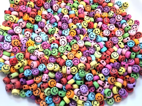 1000 Smiley Perlen Happy lachendes Gesicht Mix 7mm Perlenset zum auffädeln Bastelset (Mix bunt schwarz #17) von beadsvision