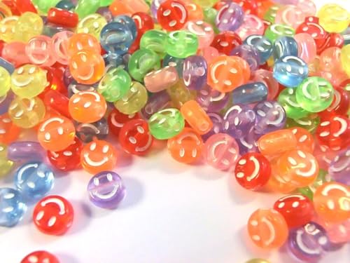 1000 Smiley Perlen Happy lachendes Gesicht Mix 7mm Perlenset zum auffädeln Bastelset (Mix bunt weiß #41) von beadsvision