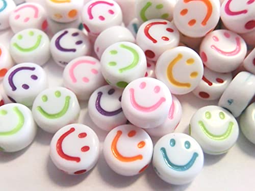 1000 Smiley Perlen Happy lachendes Gesicht Mix 7mm Perlenset zum auffädeln Bastelset (Mix weiß bunt #16) von beadsvision