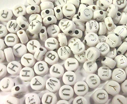200 Buchstaben A-Z Mix Alphabet weiß silber rund 7mm Acryl Spacer Buchstabenperlen 200 Buchstaben A-Z Mix Alphabet weiß silber rund 7mm Acryl Spacer Buchstabenperlen von beadsvision