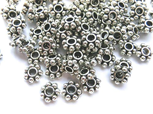 200 Daisy Spacer 6mm Metall Perlen Scheiben flach rund Farbwahl Blume Stern Zwischenperlen auffädeln (Antiksilber #S079) von beadsvision