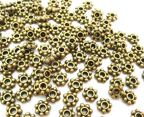 200 Daisy Spacer 6mm Metall Perlen Scheiben flach rund Farbwahl Blume Stern Zwischenperlen auffädeln (Bronze #S268) von beadsvision
