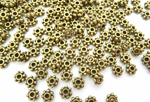200 Daisy Spacer Perlen rund flach 4mm Farbwahl Blume Stern Metall Zwischenperlen (Bronze #S023) von beadsvision