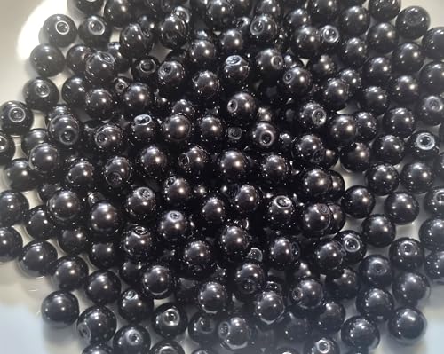 200 Glasperlen 10mm Mix Glaswachsperlen rund matt oder glänzend Perlen zum auffädeln Schmuckherstellung (Schwarz) von beadsvision