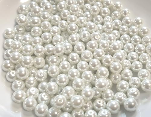 200 Glasperlen 10mm Mix Glaswachsperlen rund matt oder glänzend Perlen zum auffädeln Schmuckherstellung (Weiß) von beadsvision